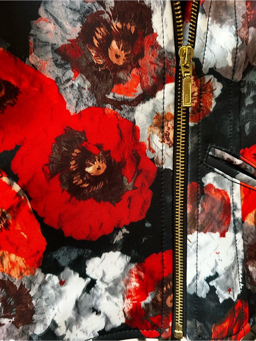 iROO Moderato Red and Black Floral Leather Moto Jacket - Picture 6 of 10